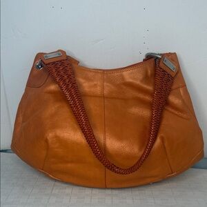 Paolo Masi Shoulder Bag Italian Leather Woven Handle Made Italy Orange